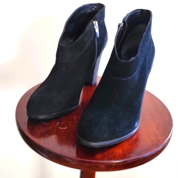 Stack-heeled, Suede Booties - Picture 1 of 7